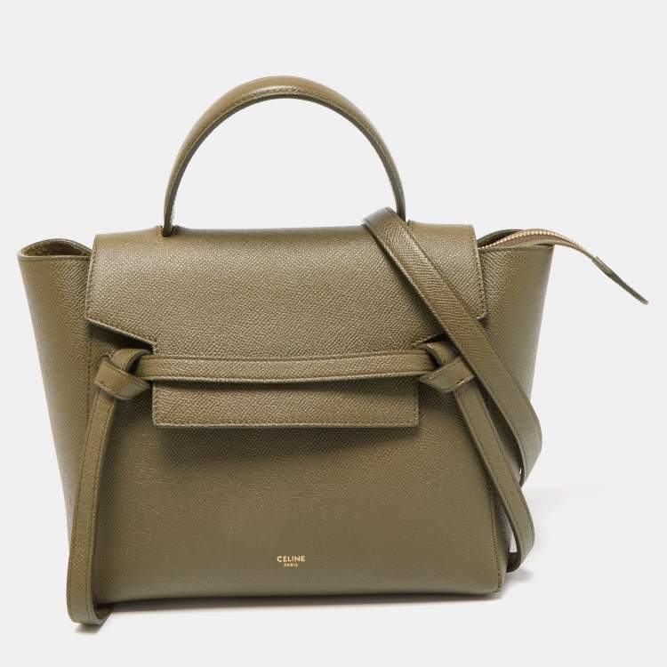 Celine Micro Luggage Tote Olive Green Leather