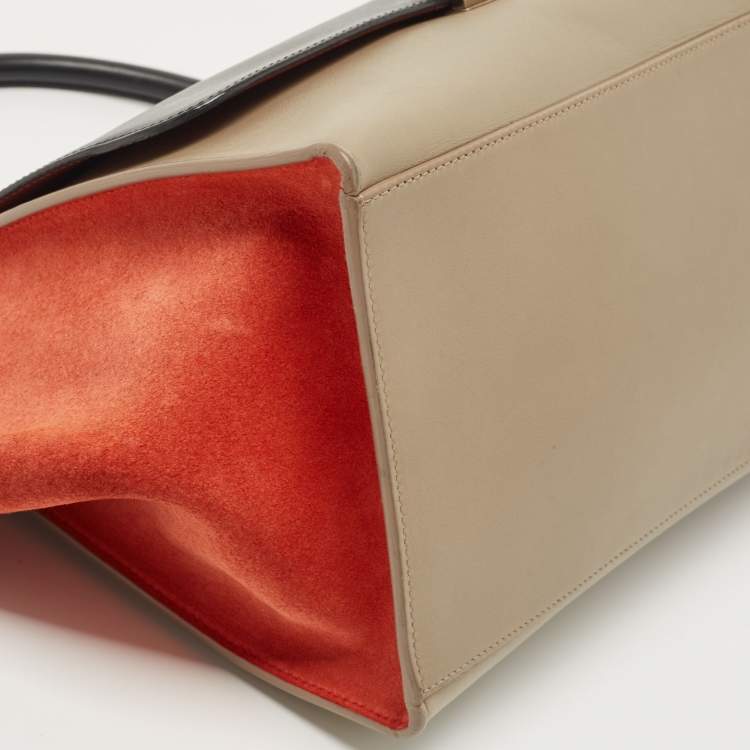 Pre Owned Celine Tri Color Leather and Suede Medium Trapeze Bag