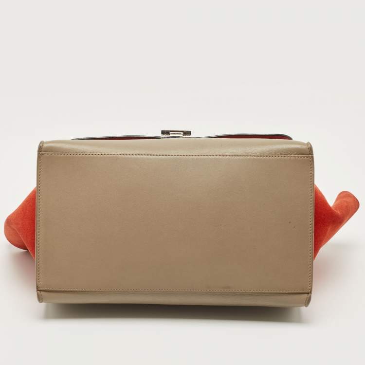 Pre Owned Celine Tri Color Leather and Suede Medium Trapeze Bag