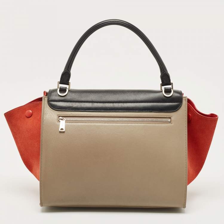 Pre Owned Celine Tri Color Leather and Suede Medium Trapeze Bag