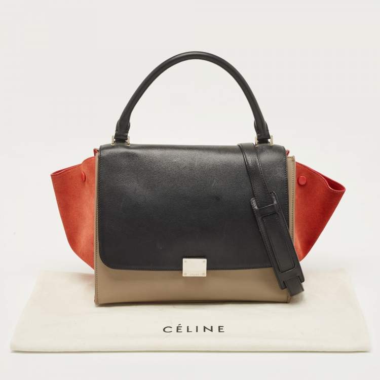 Pre Owned Celine Tri Color Leather and Suede Medium Trapeze Bag