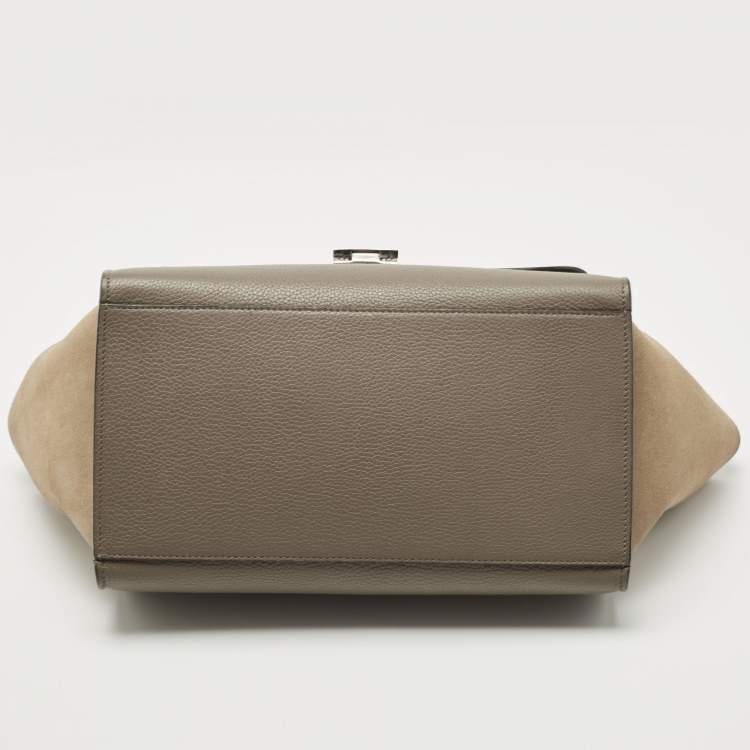 Pre Owned Celine Grey Leather and Suede Small Trapeze Bag
