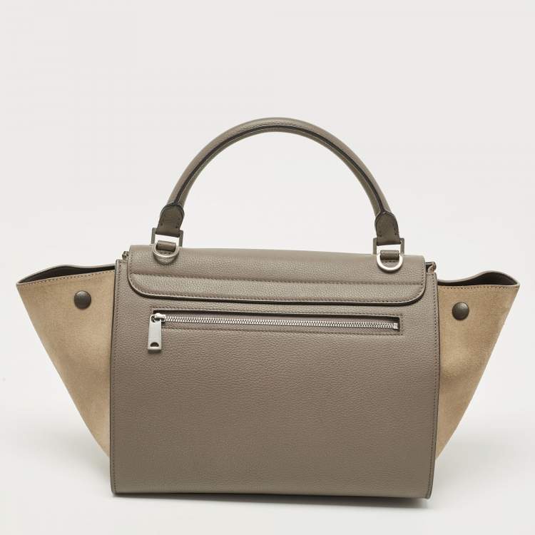 Pre Owned Celine Grey Leather and Suede Small Trapeze Bag