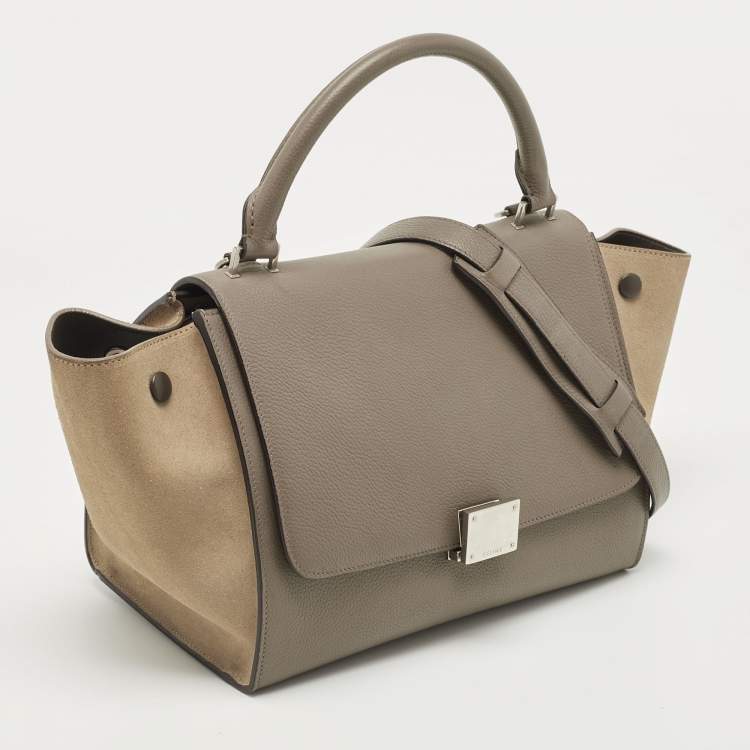 Pre Owned Celine Grey Leather and Suede Small Trapeze Bag