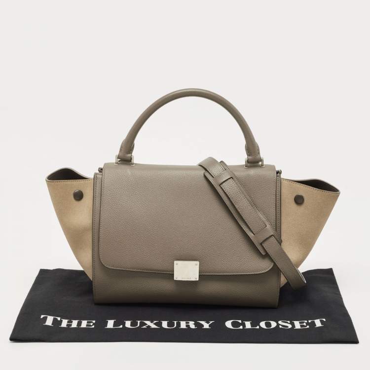 Pre Owned Celine Grey Leather and Suede Small Trapeze Bag