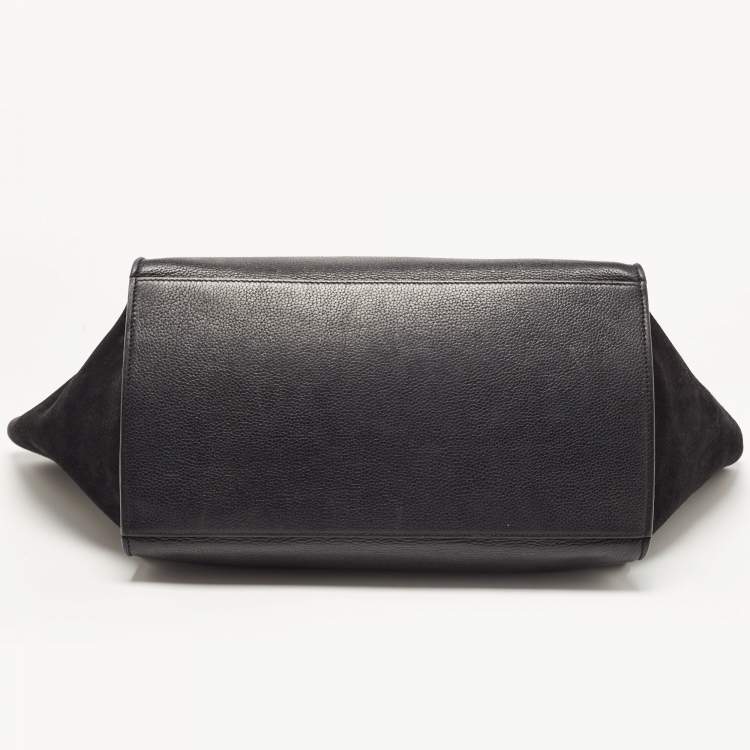 Pre Owned Celine Black Leather and Suede Large Trapeze Top Handle Bag
