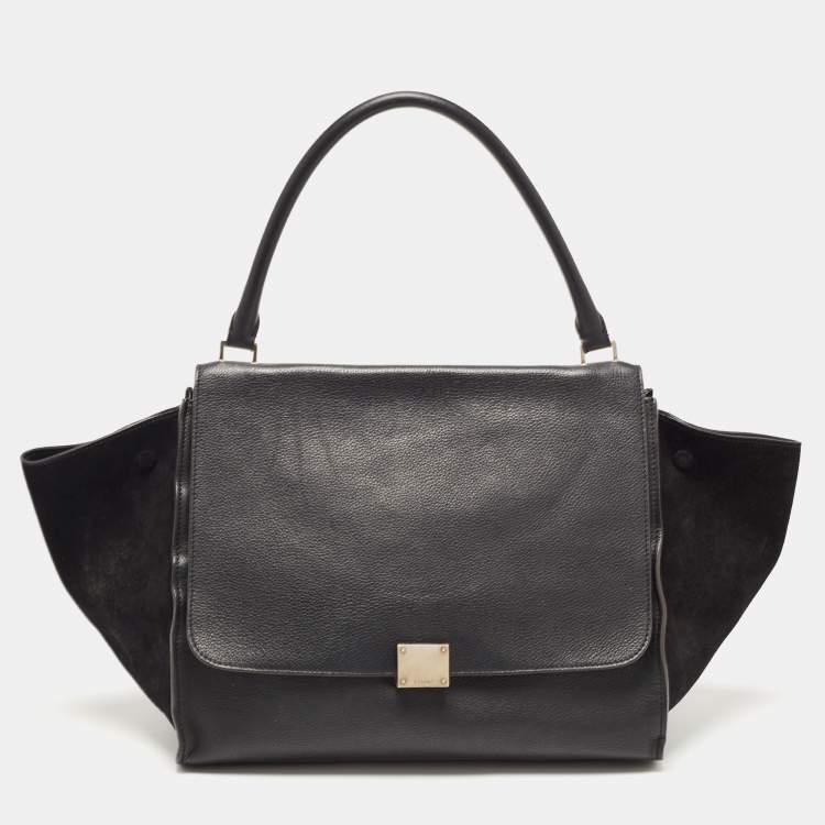 Pre Owned Celine Black Leather and Suede Large Trapeze Top Handle Bag