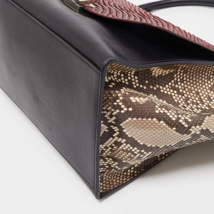 Pre Owned Celine Tricolor Python and Leather Medium Trapeze Top Handle Bag