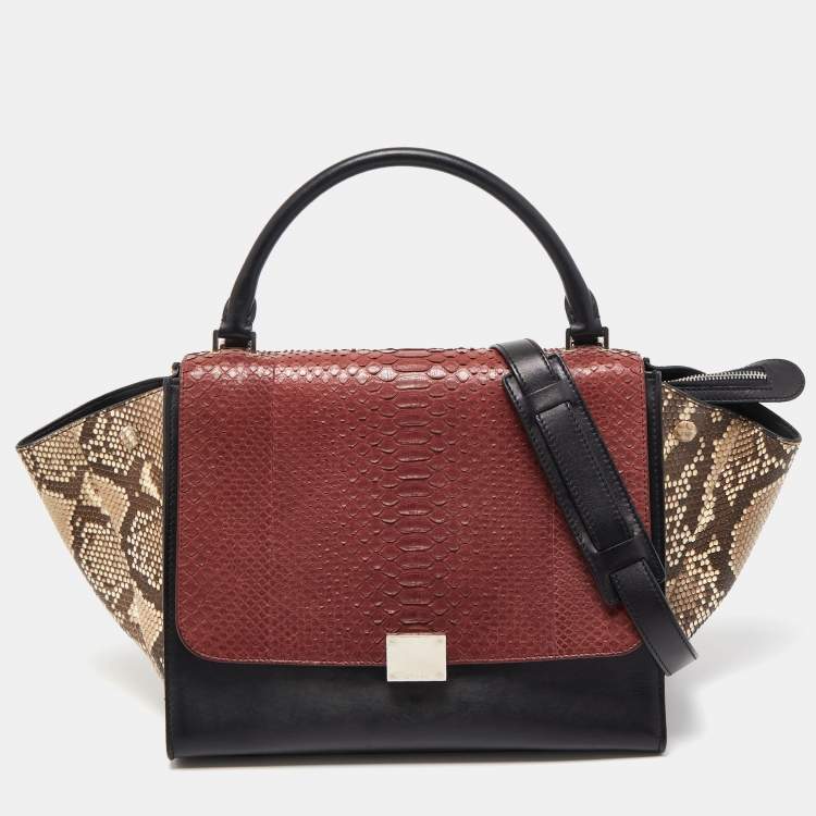 Pre Owned Celine Tricolor Python and Leather Medium Trapeze Top Handle Bag