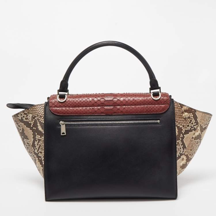 Pre Owned Celine Tricolor Python and Leather Medium Trapeze Top Handle Bag