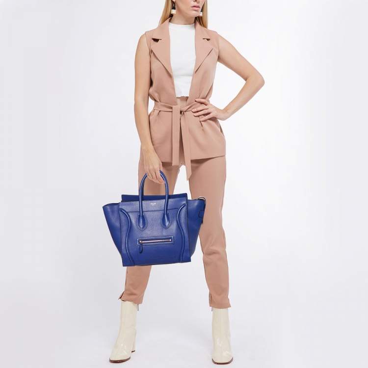 Pre Owned Celine Blue Leather Mini Luggage Tote
