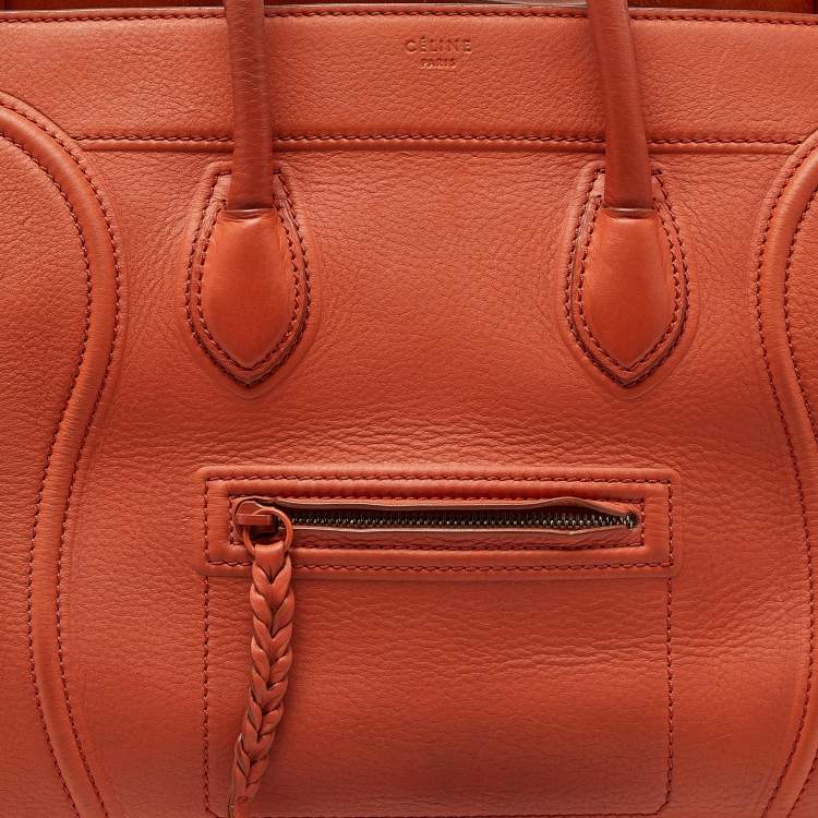 Pre Owned Celine Orange Leather Medium Phantom Luggage Tote