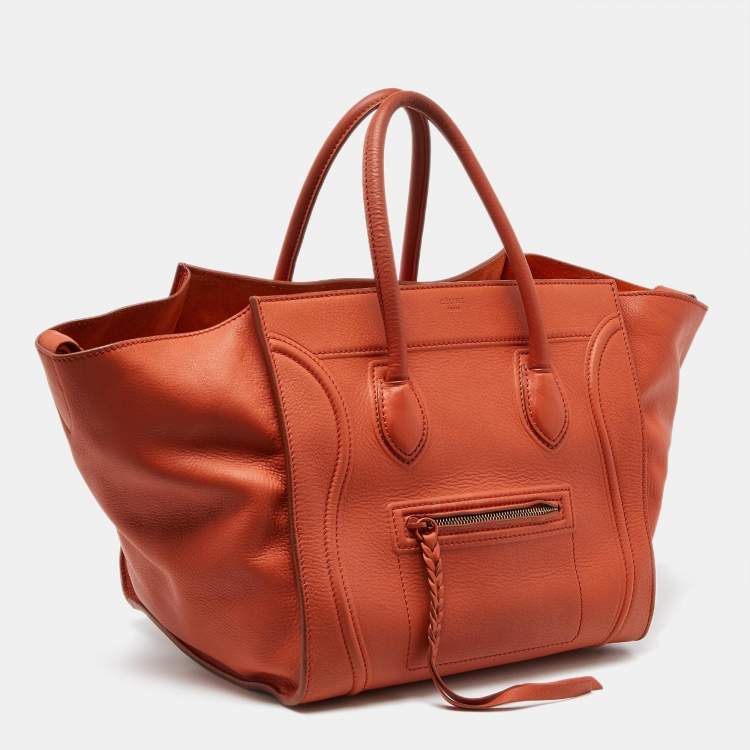 Pre Owned Celine Orange Leather Medium Phantom Luggage Tote