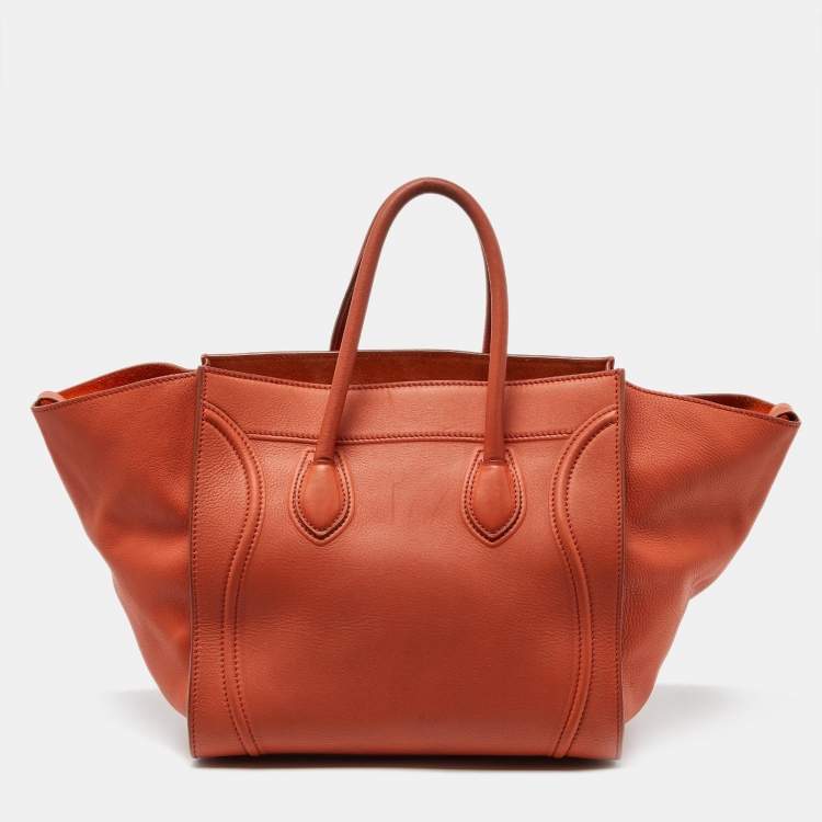 Pre Owned Celine Orange Leather Medium Phantom Luggage Tote