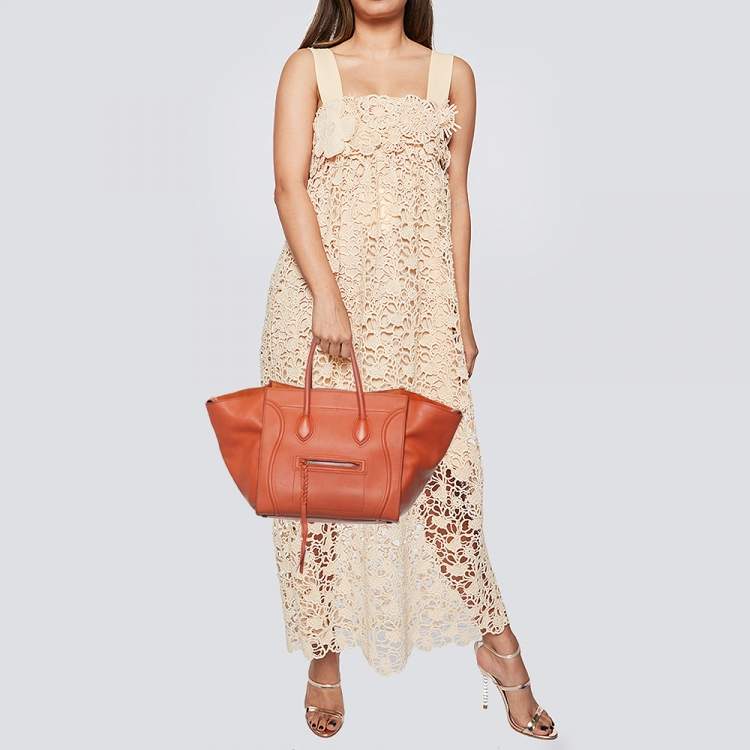 Pre Owned Celine Orange Leather Medium Phantom Luggage Tote