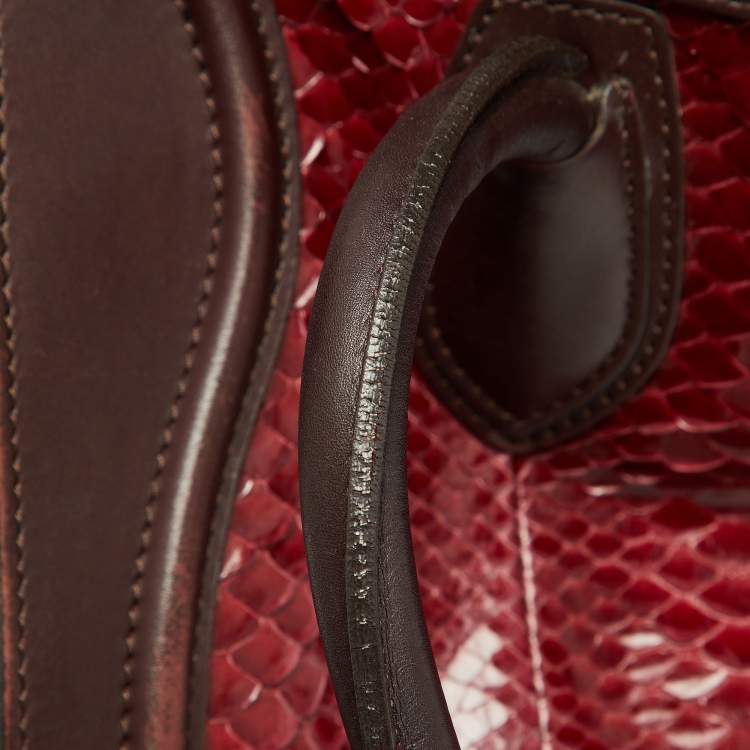 Pre Owned Céline Red/Burgundy Python and Leather Mini Luggage Tote