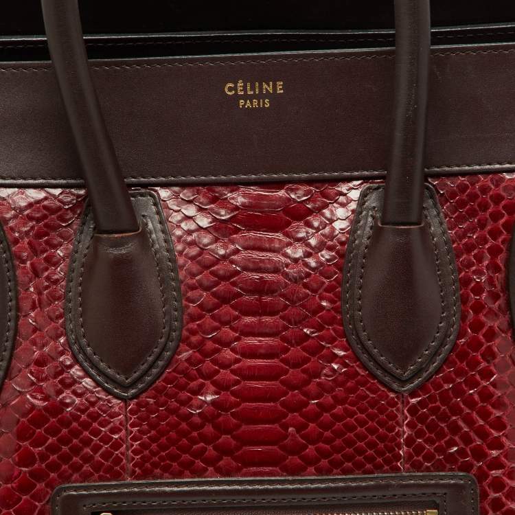 Pre Owned Céline Red/Burgundy Python and Leather Mini Luggage Tote