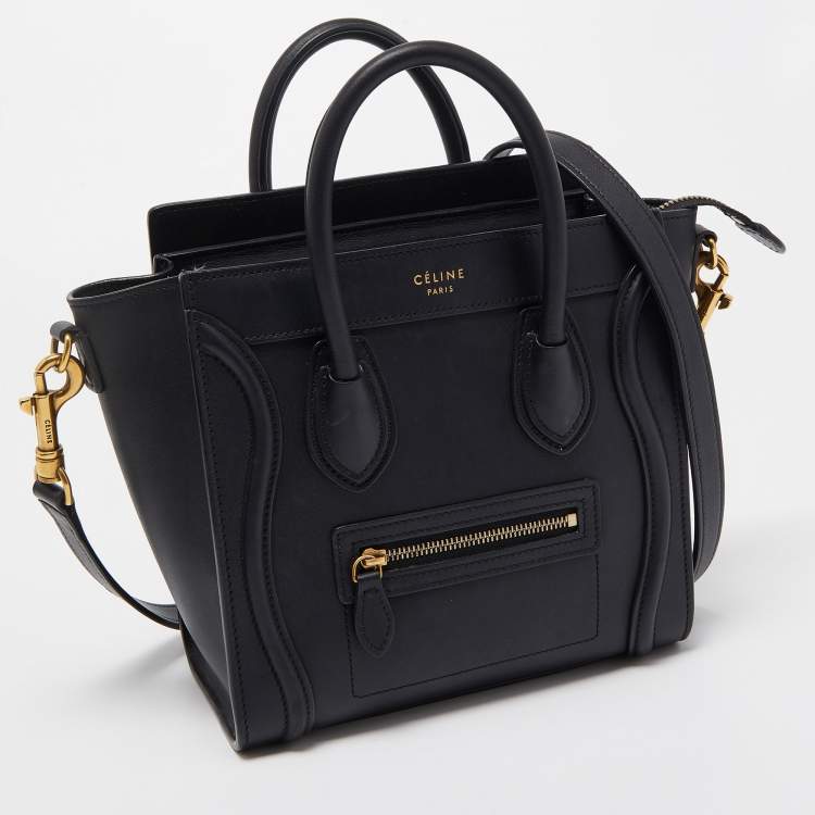 Pre Owned Celine Black Leather Nano Luggage Tote