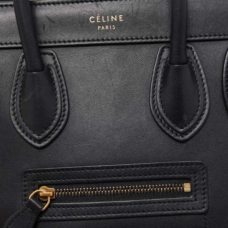 Pre Owned Celine Black Leather Nano Luggage Tote