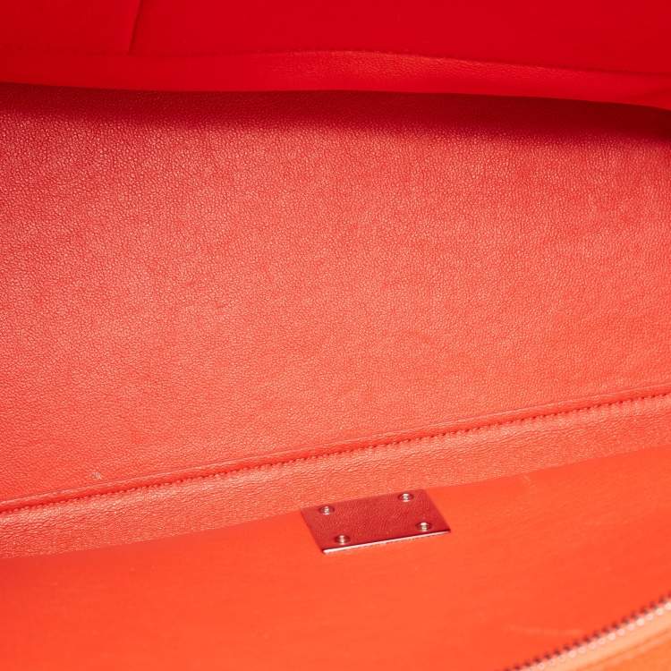 Pre Owned Celine Coral Red Leather and Suede Medium Trapeze Top Handle Bag