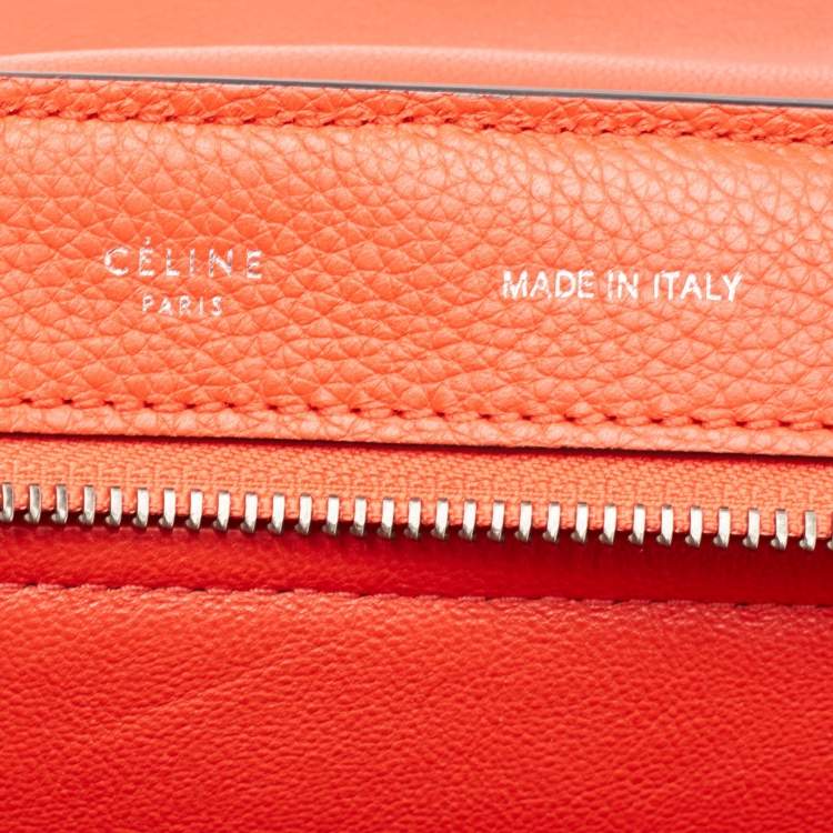Pre Owned Celine Coral Red Leather and Suede Medium Trapeze Top Handle Bag