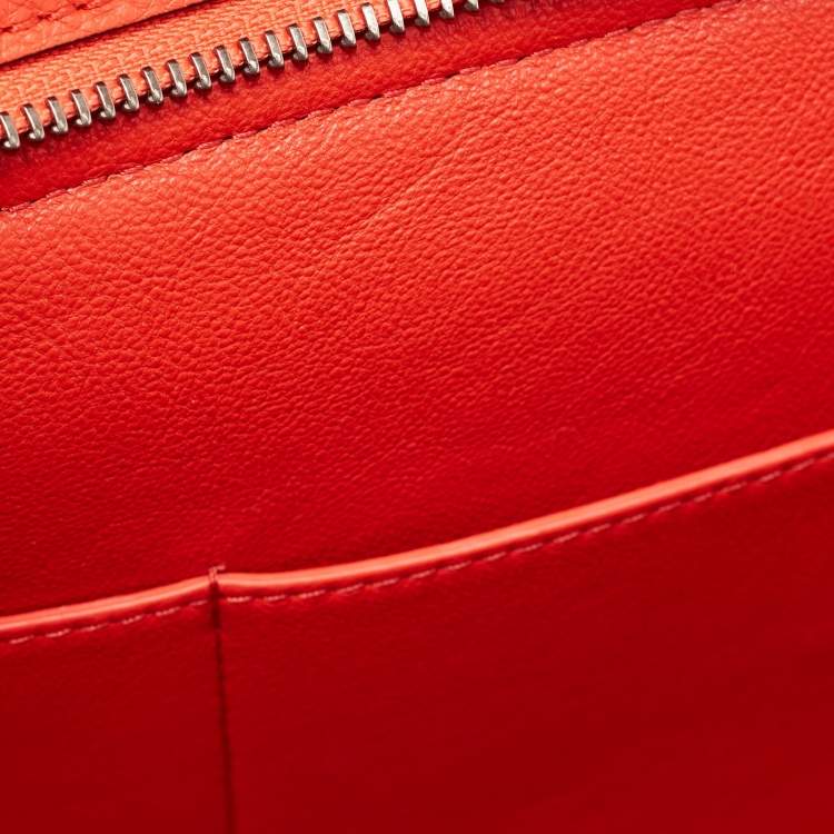 Pre Owned Celine Coral Red Leather and Suede Medium Trapeze Top Handle Bag