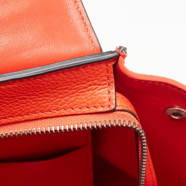 Pre Owned Celine Coral Red Leather and Suede Medium Trapeze Top Handle Bag