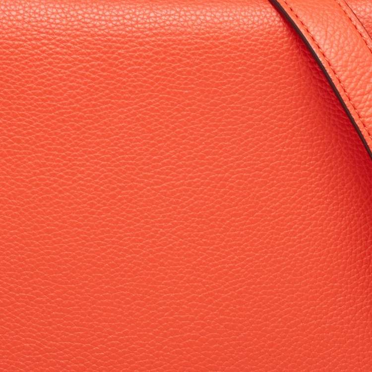 Pre Owned Celine Coral Red Leather and Suede Medium Trapeze Top Handle Bag