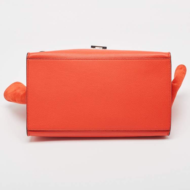 Pre Owned Celine Coral Red Leather and Suede Medium Trapeze Top Handle Bag