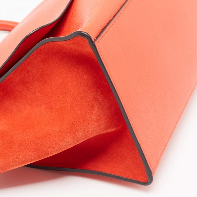 Pre Owned Celine Coral Red Leather and Suede Medium Trapeze Top Handle Bag
