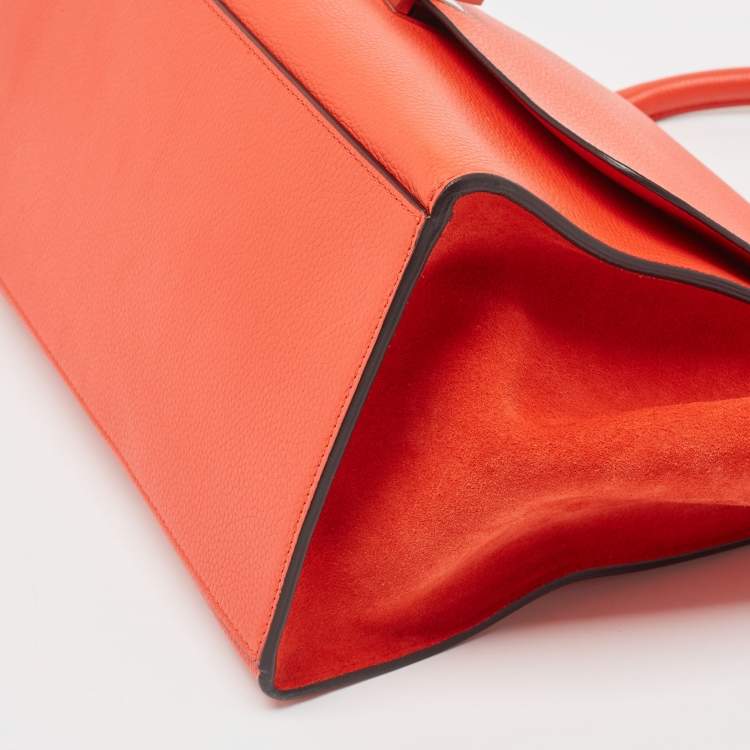 Pre Owned Celine Coral Red Leather and Suede Medium Trapeze Top Handle Bag