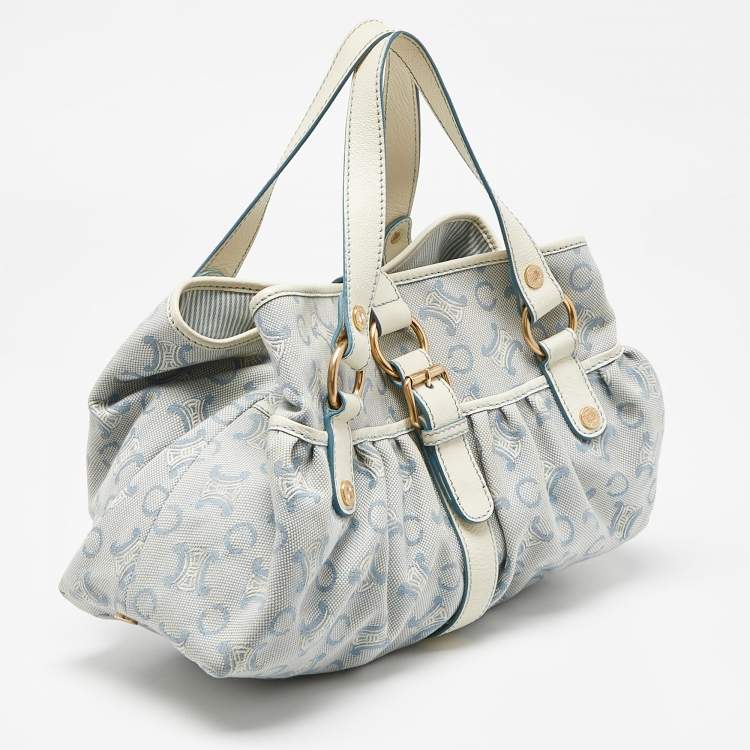 Pre Owned Celine Blue/White Monogram Canvas and Leather Satchel