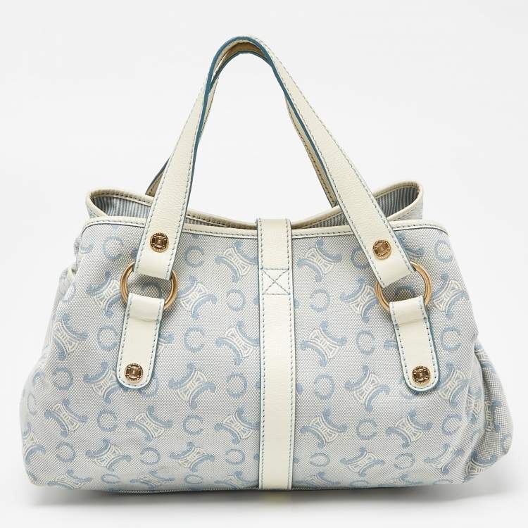 Pre Owned Celine Blue/White Monogram Canvas and Leather Satchel