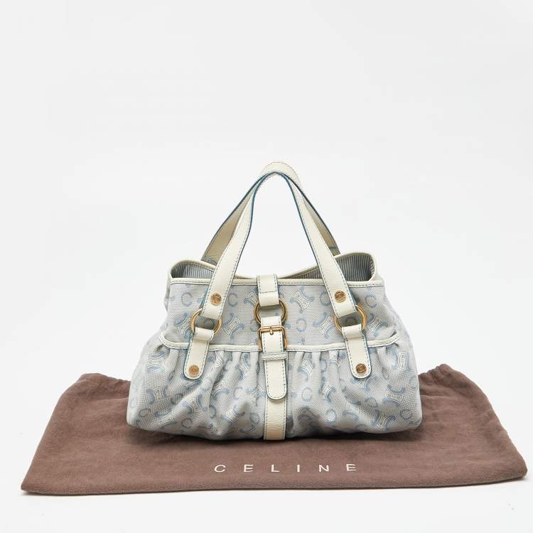Pre Owned Celine Blue/White Monogram Canvas and Leather Satchel