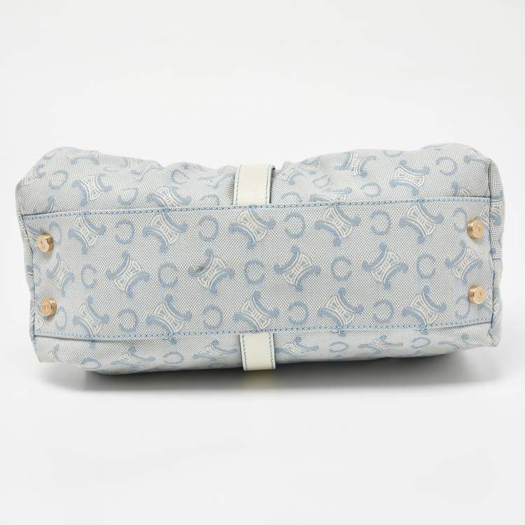 Pre Owned Celine Blue/White Monogram Canvas and Leather Satchel