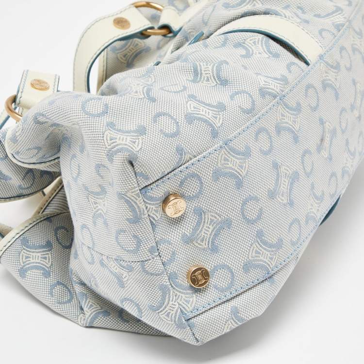 Pre Owned Celine Blue/White Monogram Canvas and Leather Satchel