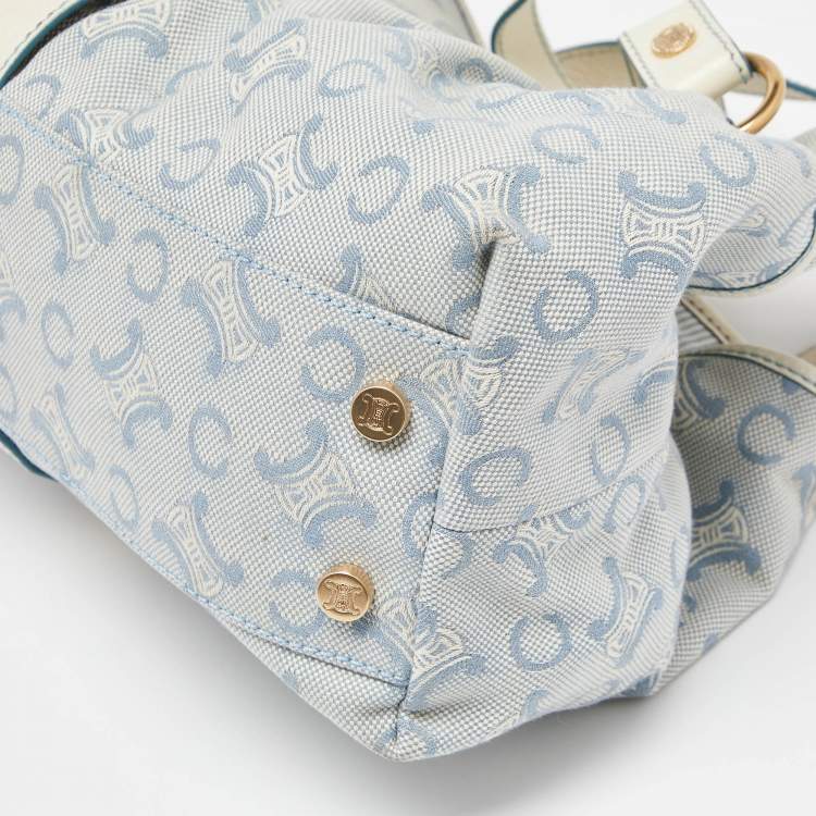Pre Owned Celine Blue/White Monogram Canvas and Leather Satchel