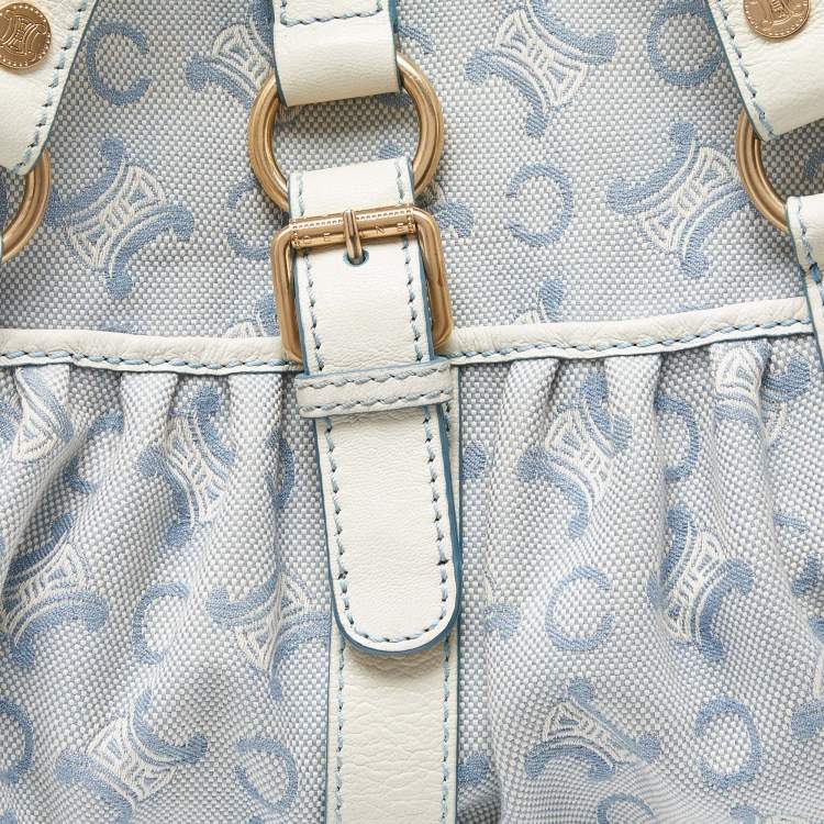 Pre Owned Celine Blue/White Monogram Canvas and Leather Satchel