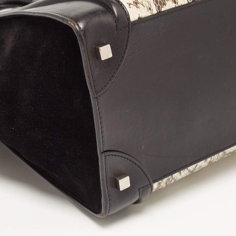 Pre Owned Celine Black/Beige Karung,Suede and Leather Mini Luggage Tote