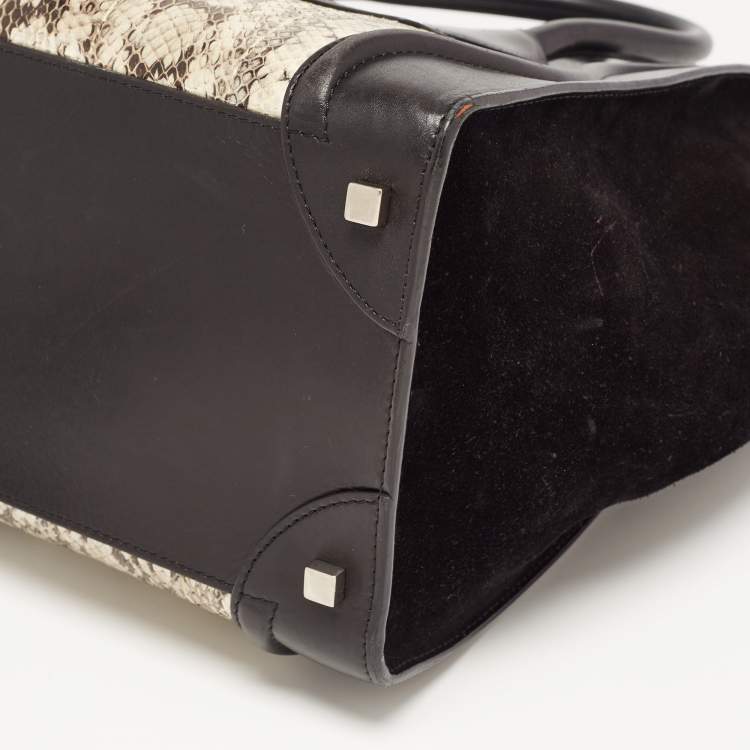 Pre Owned Celine Black/Beige Karung,Suede and Leather Mini Luggage Tote