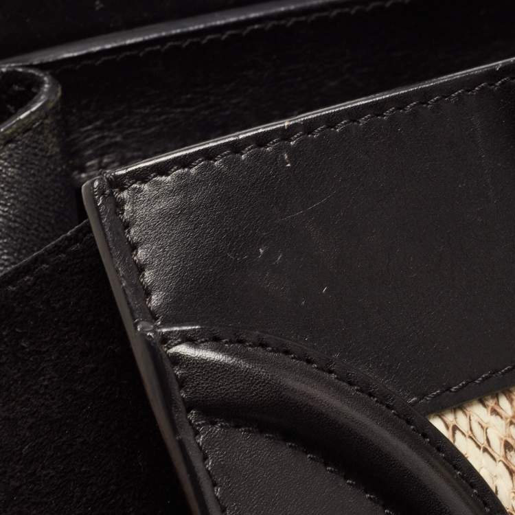 Pre Owned Celine Black/Beige Karung,Suede and Leather Mini Luggage Tote