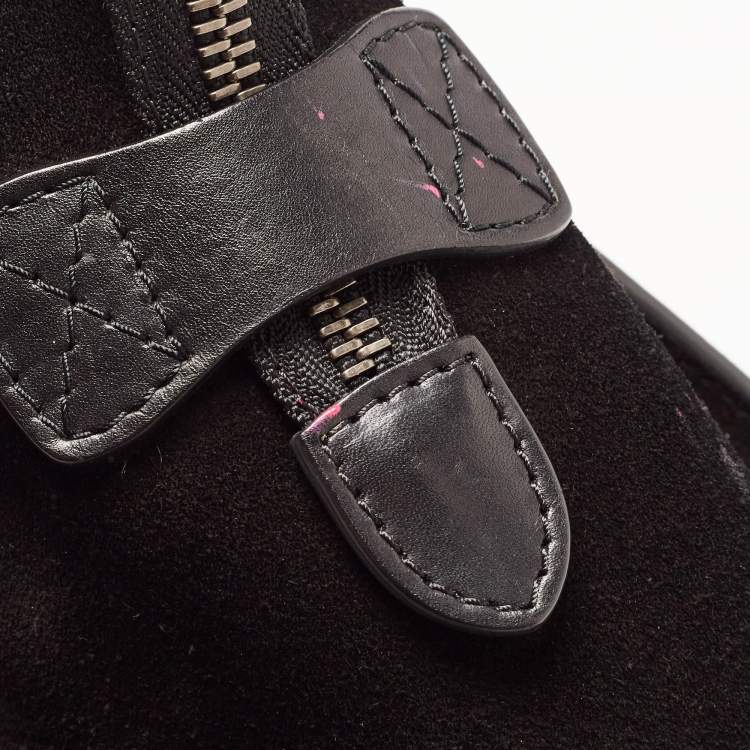 Pre Owned Celine Black/Beige Karung,Suede and Leather Mini Luggage Tote