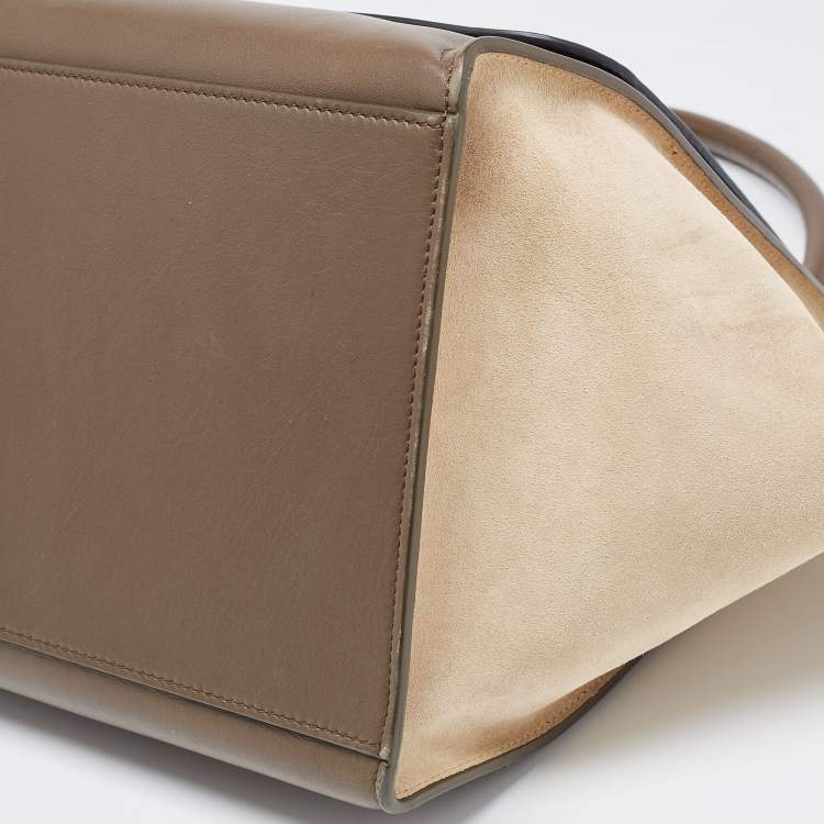 Pre Owned Celine Tricolor Leather and Suede Large Trapeze Top Handle Bag