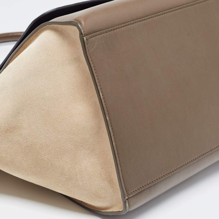 Pre Owned Celine Tricolor Leather and Suede Large Trapeze Top Handle Bag