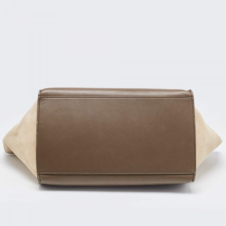 Pre Owned Celine Tricolor Leather and Suede Large Trapeze Top Handle Bag