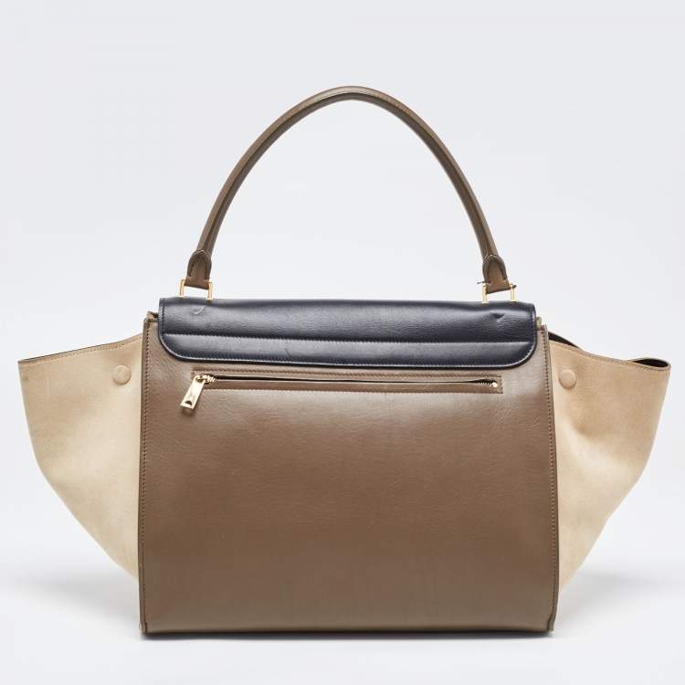 Pre Owned Celine Tricolor Leather and Suede Large Trapeze Top Handle Bag