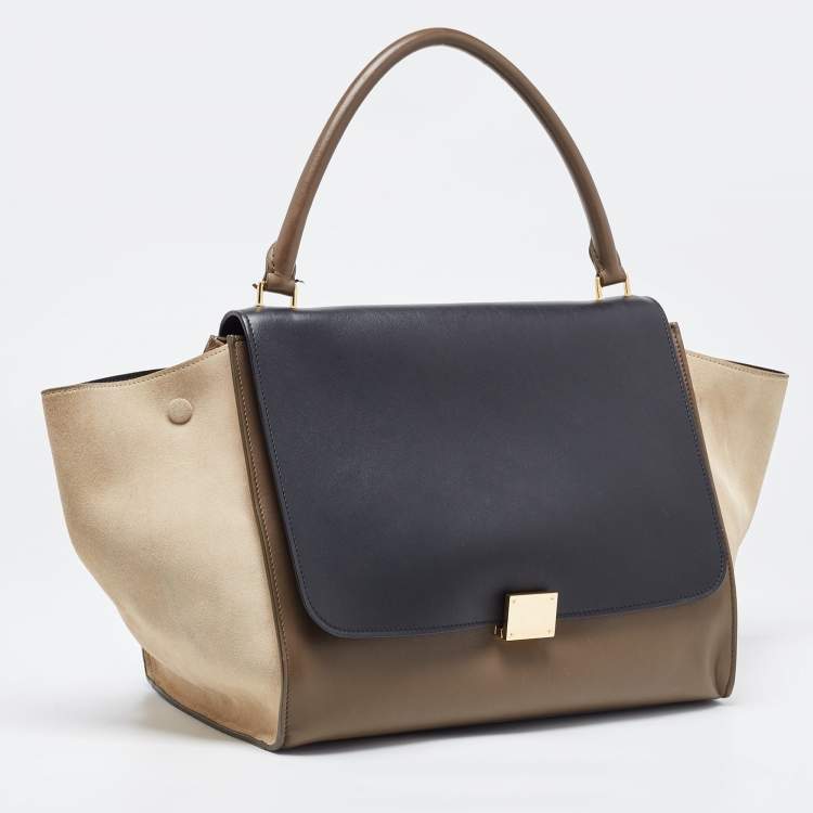 Pre Owned Celine Tricolor Leather and Suede Large Trapeze Top Handle Bag