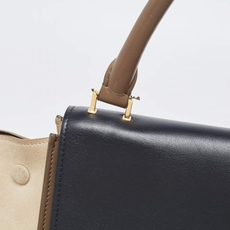 Pre Owned Celine Tricolor Leather and Suede Large Trapeze Top Handle Bag
