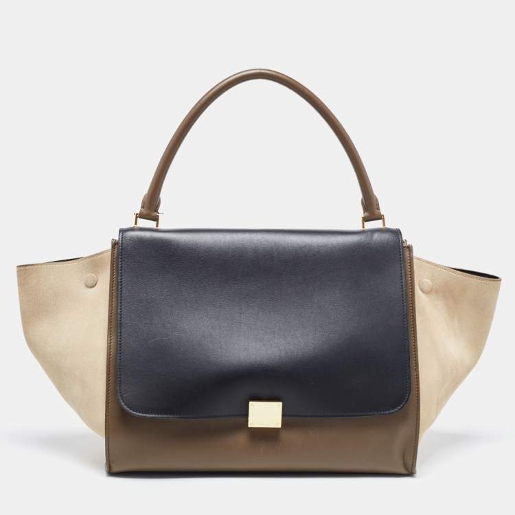 Pre Owned Celine Tricolor Leather and Suede Large Trapeze Top Handle Bag