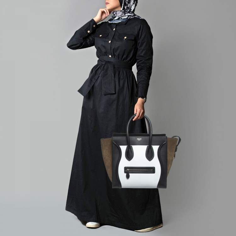 Pre Owned Celine Tri Color Leather Mini Luggage Tote